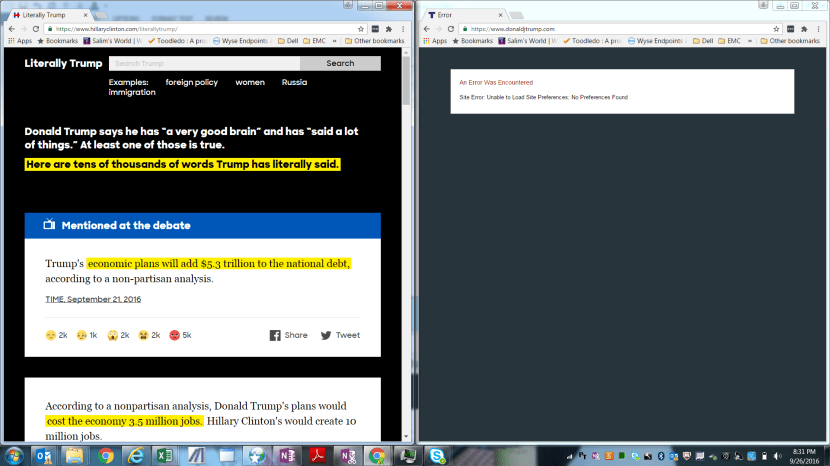 hillary's site vs. donald's